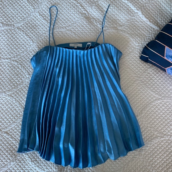 Vince Tops - Vince Blue Spaghetti Strap Accordion Pleat Cami